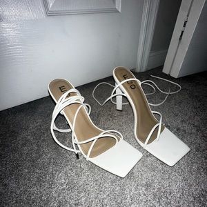 White Square Open Toe Heels EGO